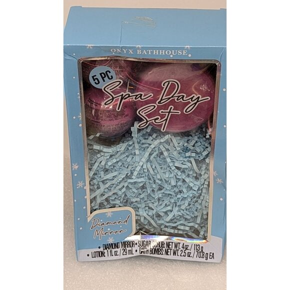 Onyx Bathhouse Spa Day Set 5 Piece Diamond Mirror Sugar Scrub Bath Bomb Lotion - Picture 1 of 4